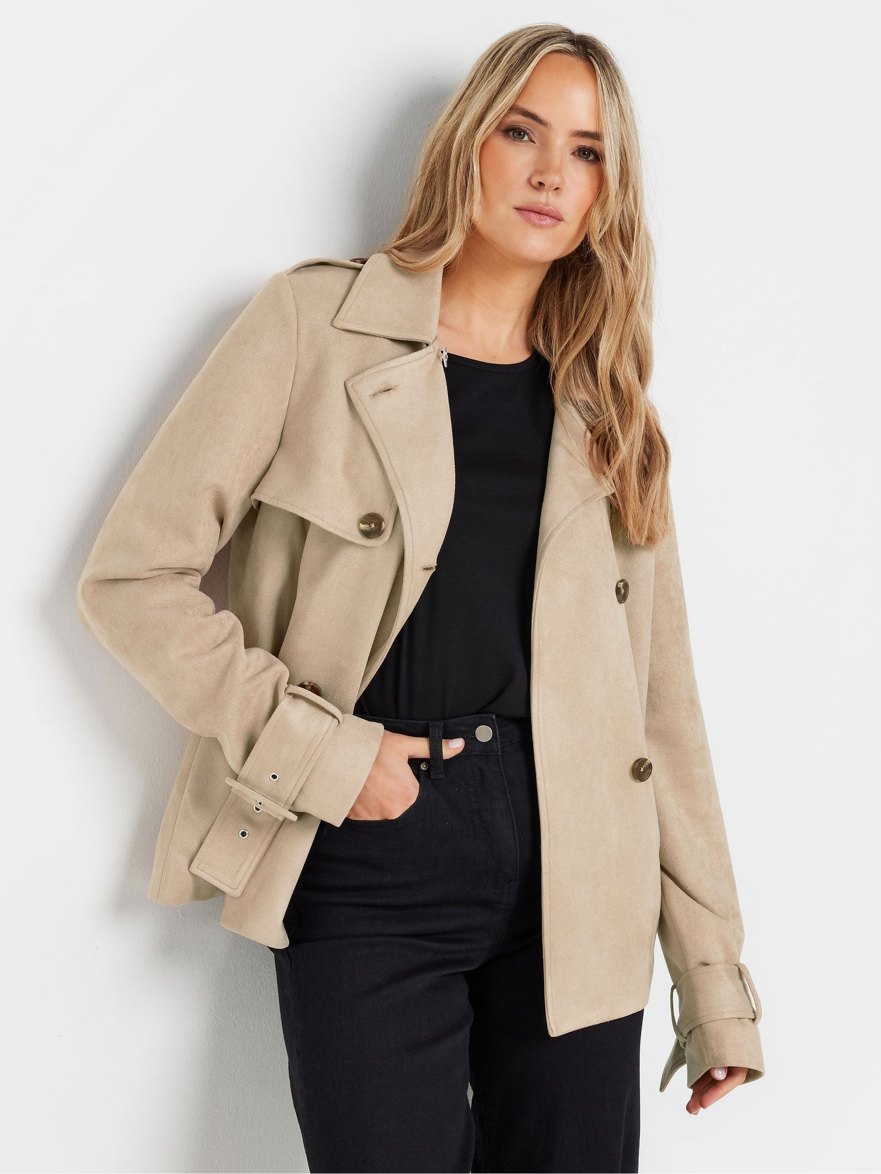 Long Tall Sally Suedette Short Trench Coat
