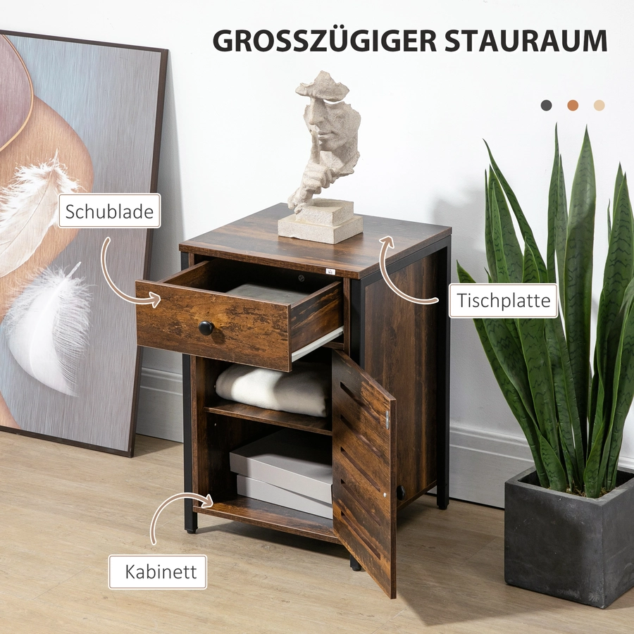 HOMCOM Nachttischschrank mit Schublade braun