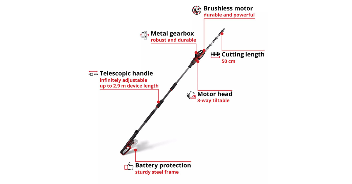 EINHELLAccu Telescoop Heggenschaar GP-HH 18/50 Li T BL-Solo  (Rood/zwart, Accu en oplader niet inbegrepen)