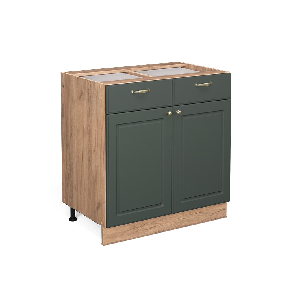 Vicco Schubunterschrank Küchenschrank Küchenmöbel Fame-Line Eiche Grün-Gold Landhaus 80 cm Küche Einbauküche Drehtür Schublade Einlegeboden Blende Küchenzeile