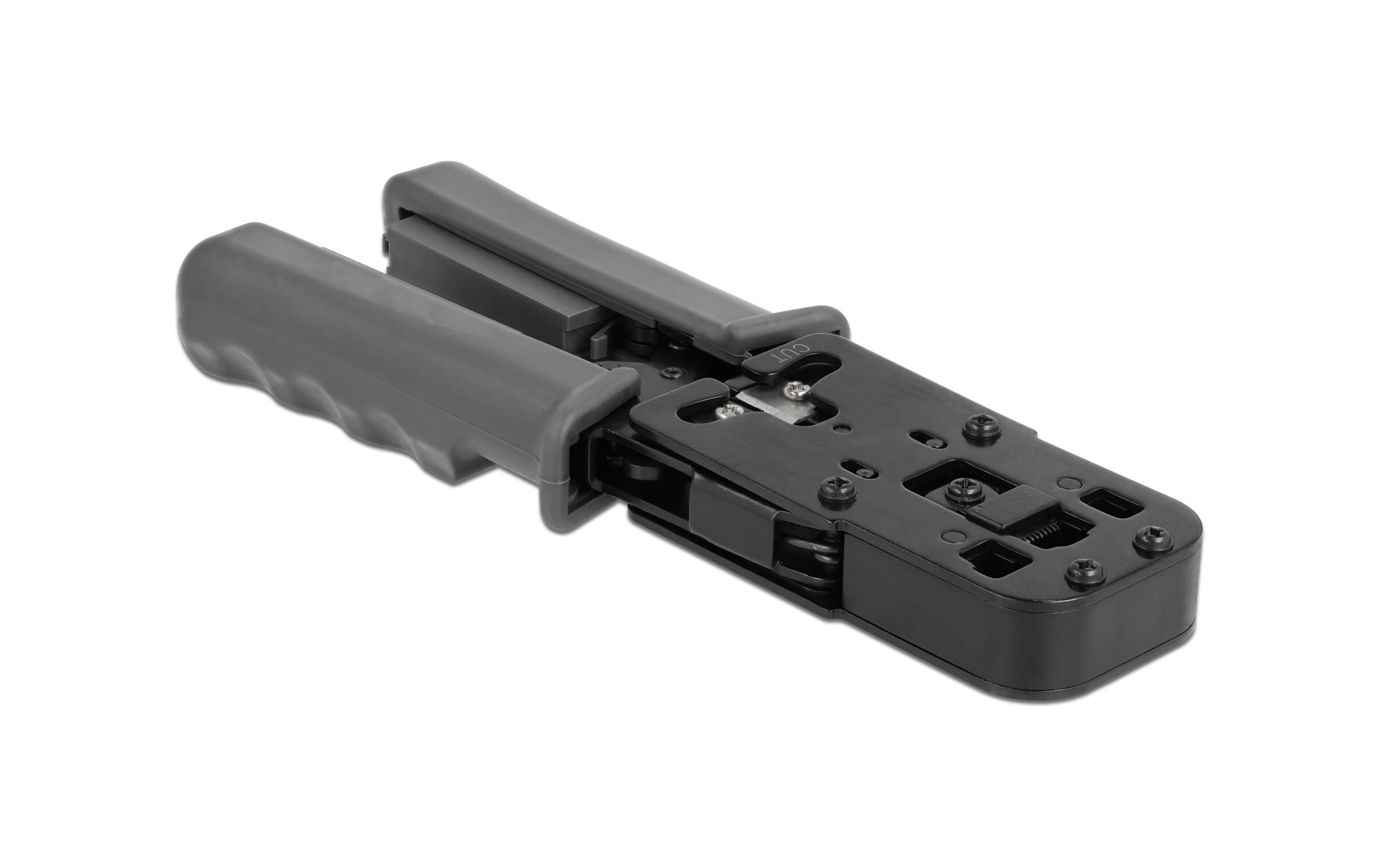 Crimpzange mit Abisolierer und NetzwerktesterCrimpzange mit Abisolierer und Netzwerktester für 8P (RJ45), 6P (RJ12/11), 6P DEC oder 4P (RJ10) Stecker