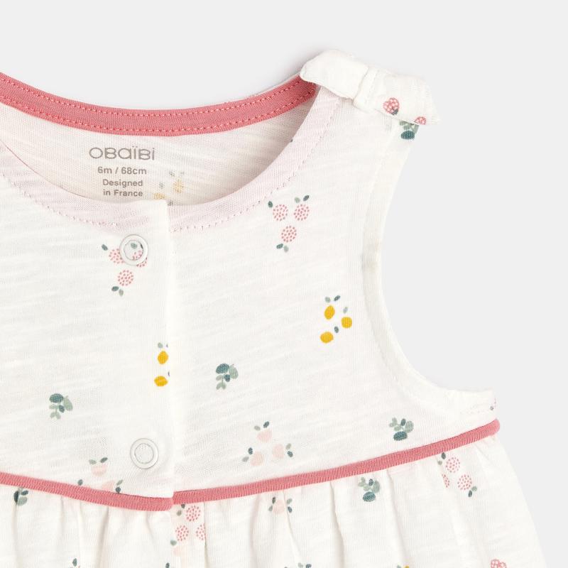 Robe à bretelles imprimé fleuri et bloomer blanche naissance Blanc