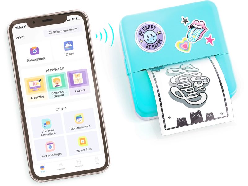 Canal Toys Starter-Set Instant Pocket Printer Blau Taschen-Drucker Set für Smartphone mit Markern, Stickern und Thermopapier-Rollen für Instant-Druck
