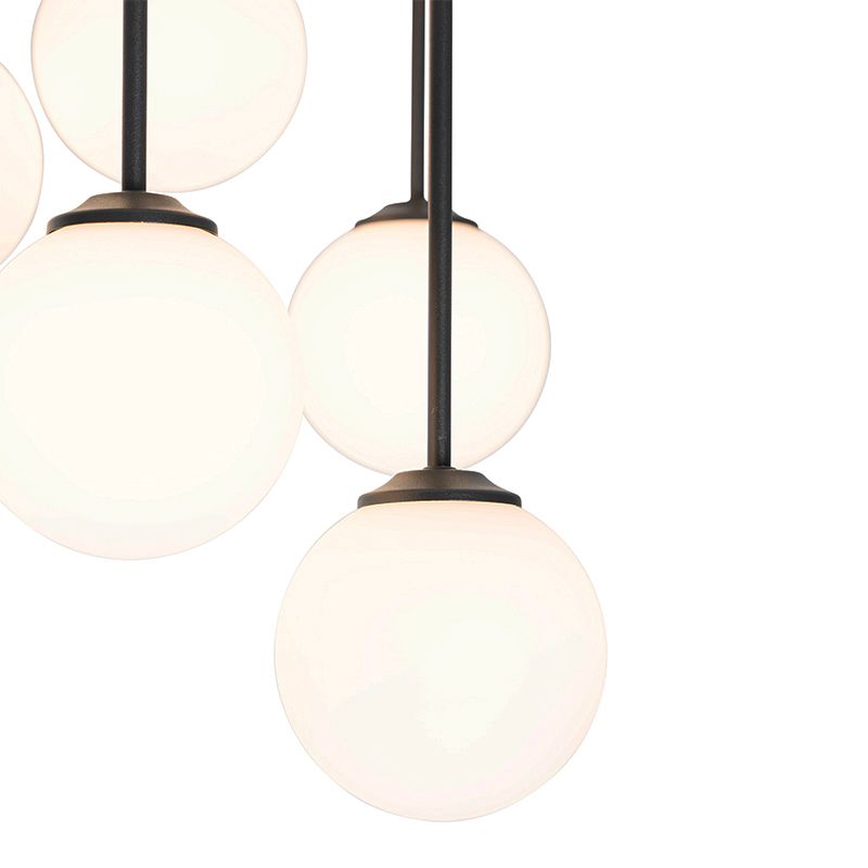 Moderne plafondlamp zwart met opaal glas 9-lichts  - Athens