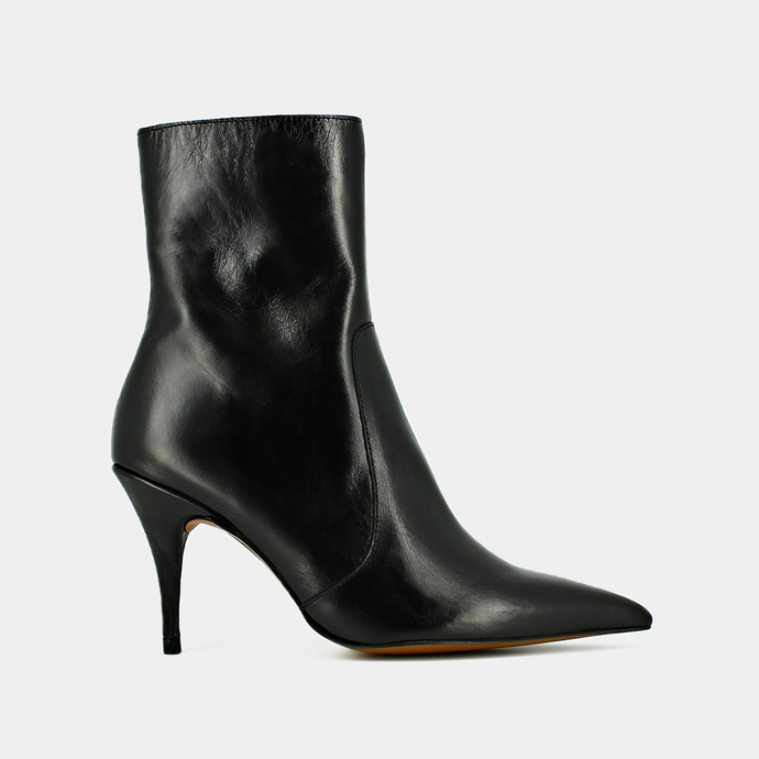 Bottines à talons et bouts pointus  en cuir vielli noir