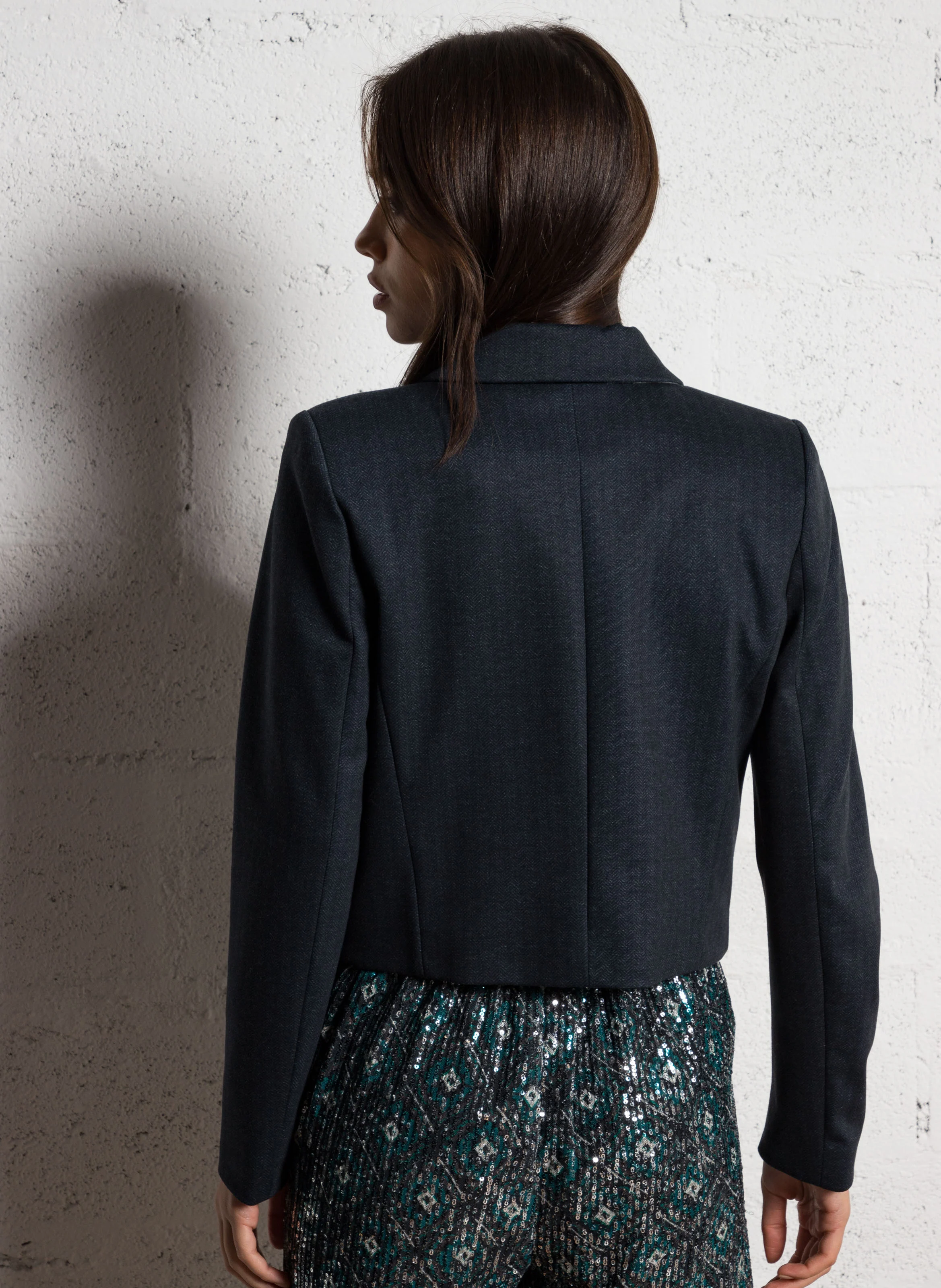 Veste de tailleur courte boutonnée| Bleu