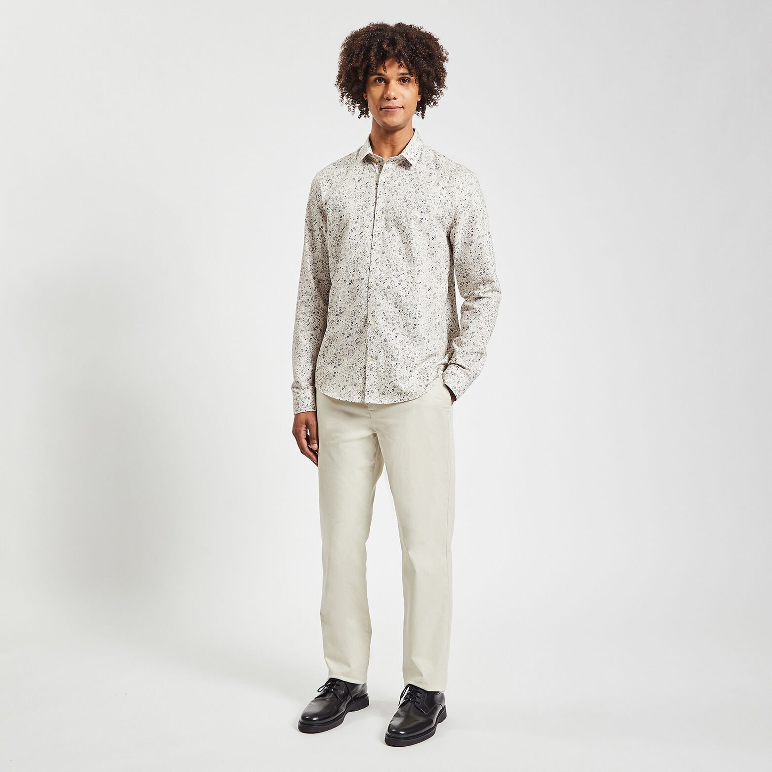 Chemise regular oxford imprimé fleur coton biologi Beige
