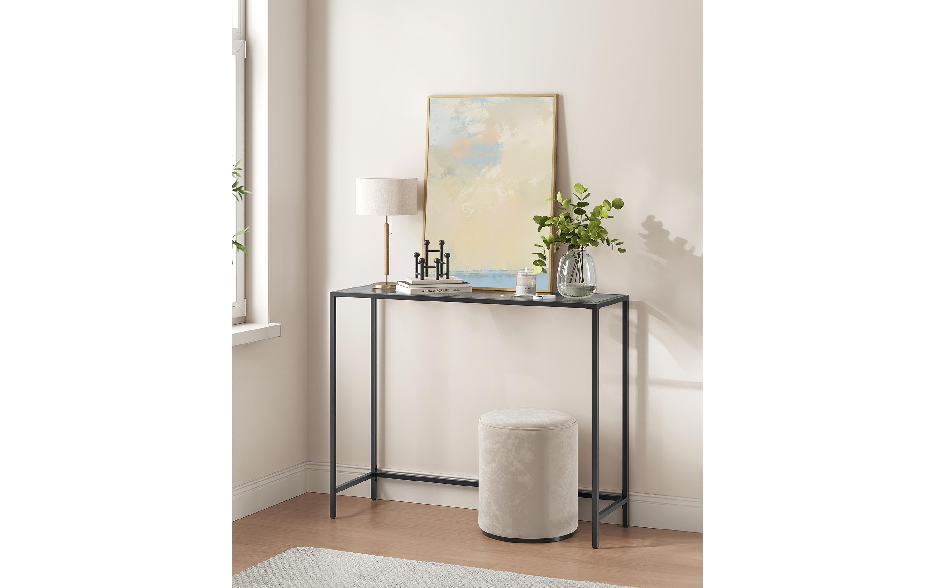 Konsolentisch 100.5 x 80 cm, SchwarzBeistelltisch mit Oberfläche aus Hartglas