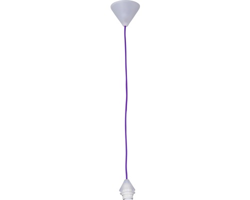 Hanglamp met textielkabel, E27 fitting, violet, L x Ø 112 x 10 cm, max. 60 watt