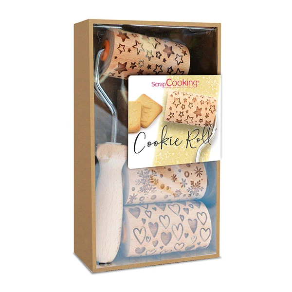 3 mini rouleaux empreintes en bois interchangeables Scrapcooking