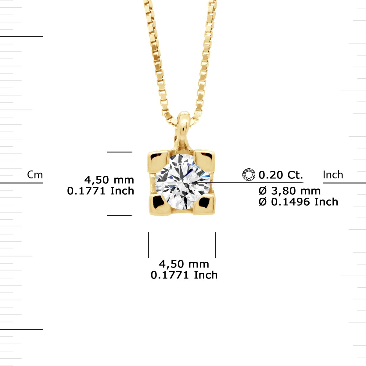 Collier Solitaire Diamant 0,20 Cts Or Jaune 18 Carats