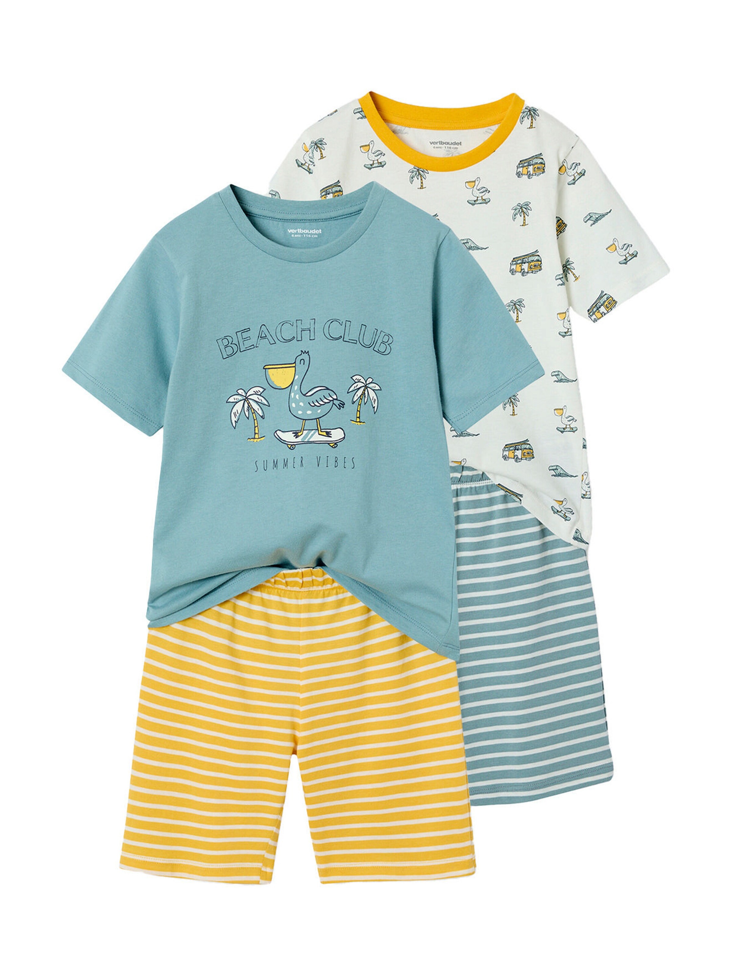 Vertbaudet 2er-Pack Jungen Sommer-Schlafanzüge mit Pelikan, Recycling-Baumwolle goldgelb