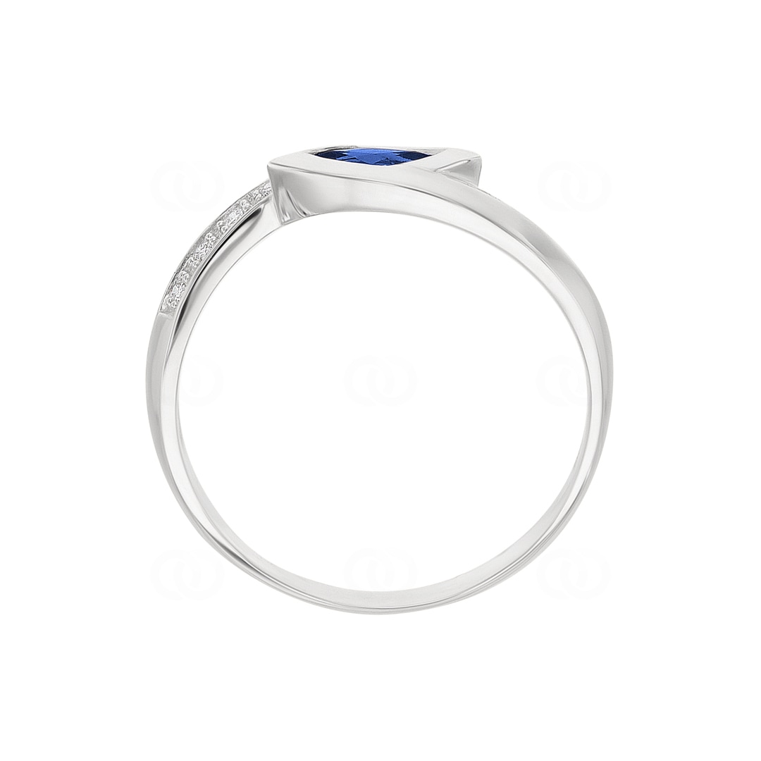 Damenring 750/18 K Weissgold mit Safir & Diamanten 0.05 ct H/si Ø 54