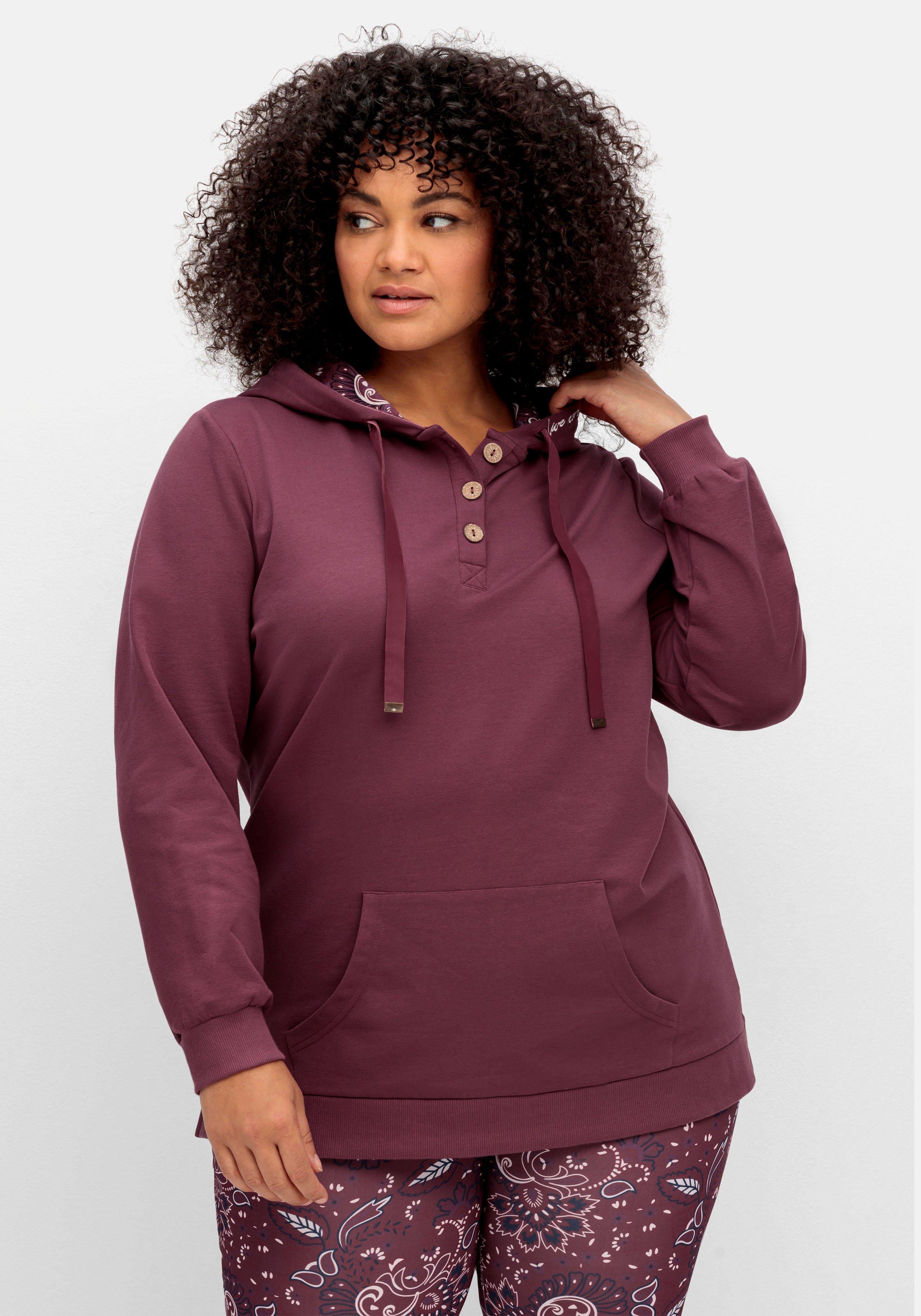 Kapuzensweatshirt mit Knopfleiste und Kängurutaschen