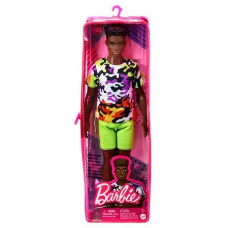 Barbie Ken Fashionistas Puppe, athletisch, schwarzes lockiges Haar, buntes Shirt