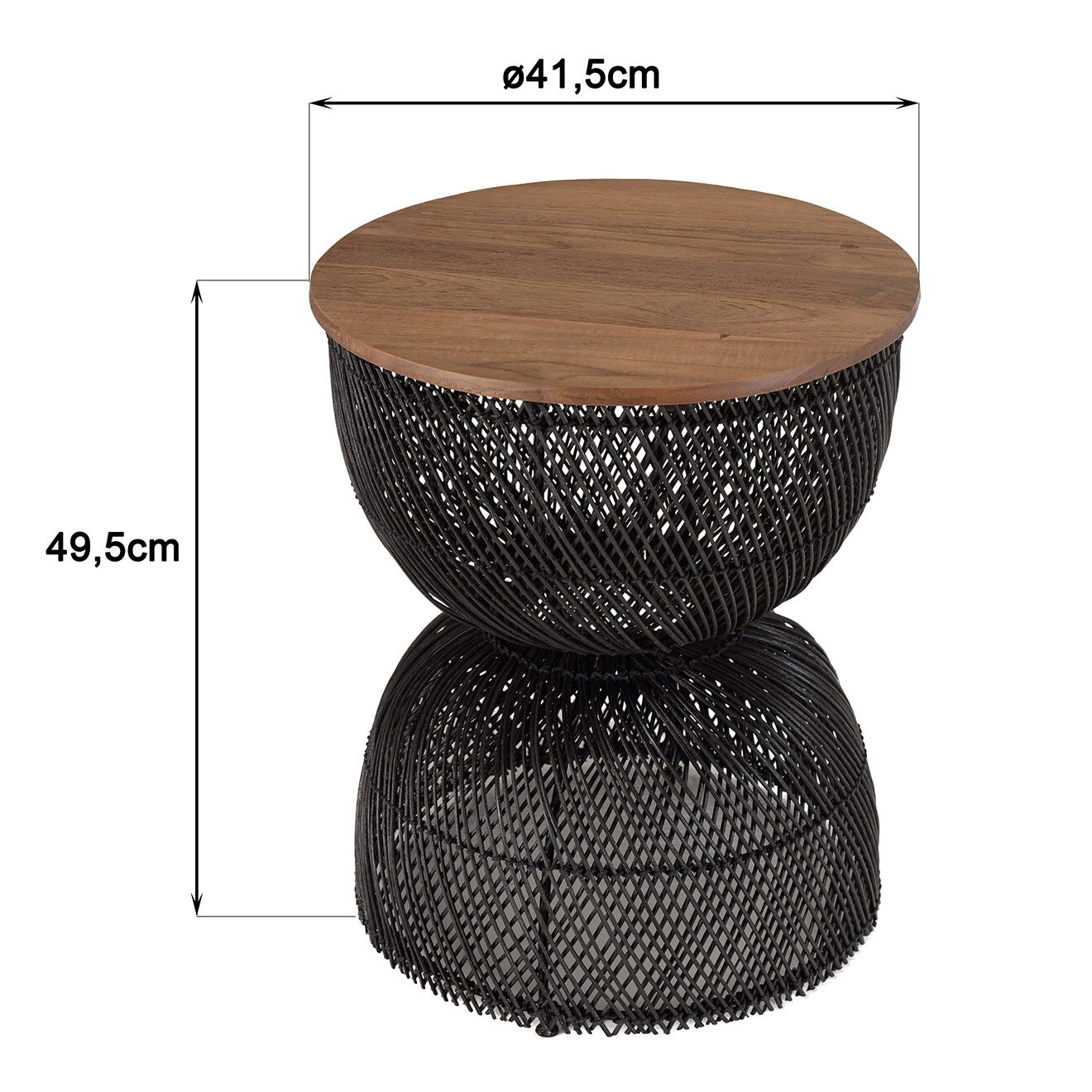 Macabane Table d'appoint en rotin noir plateau en bois de teck recyclé Sixtine bois/noir - 41x41x49 cm