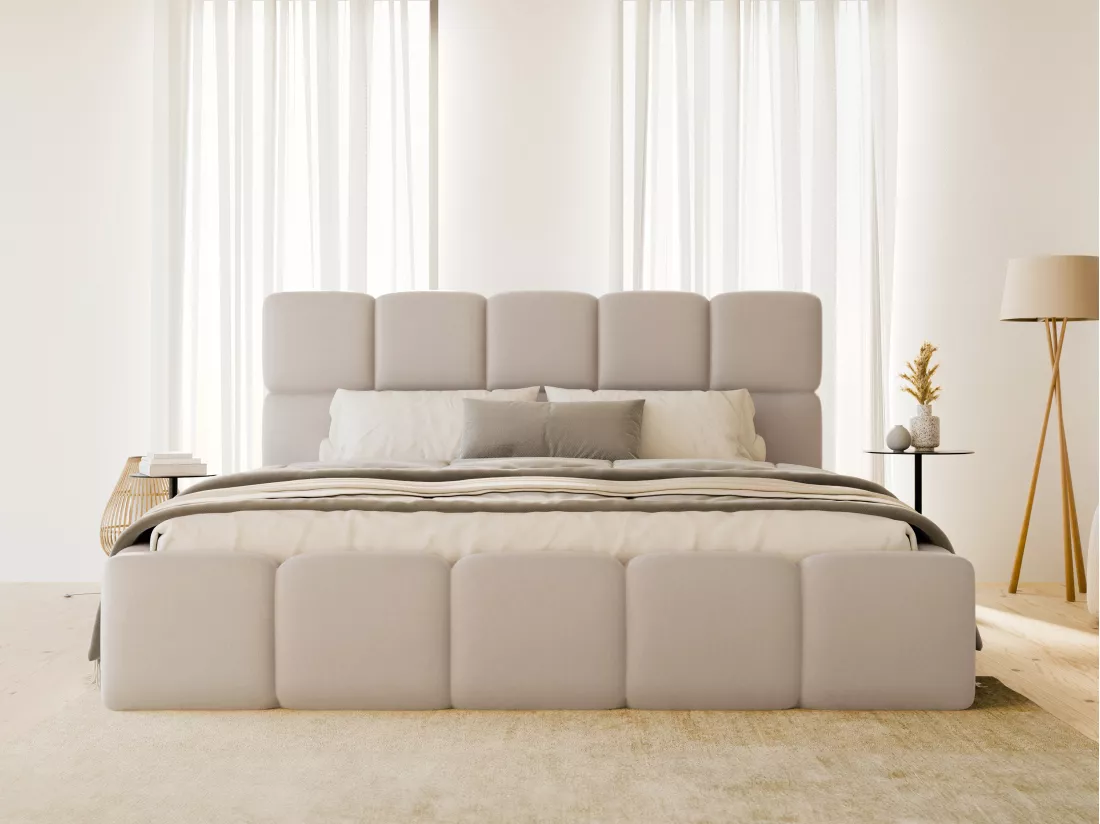Lit coffre 180 x 200 cm - Tissu effet cuir - Beige - DAMADO II de Pascal Morabito
