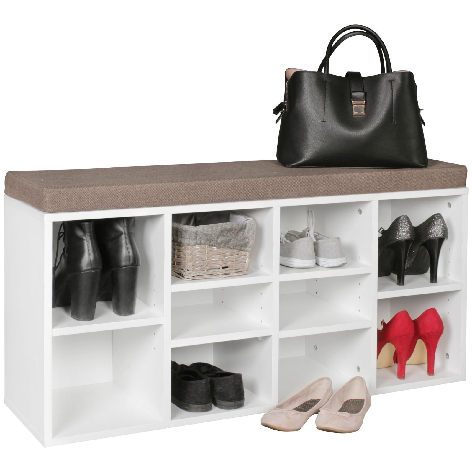 Schuhbank - weiß - mit Sitzauflage - 104 cm breit