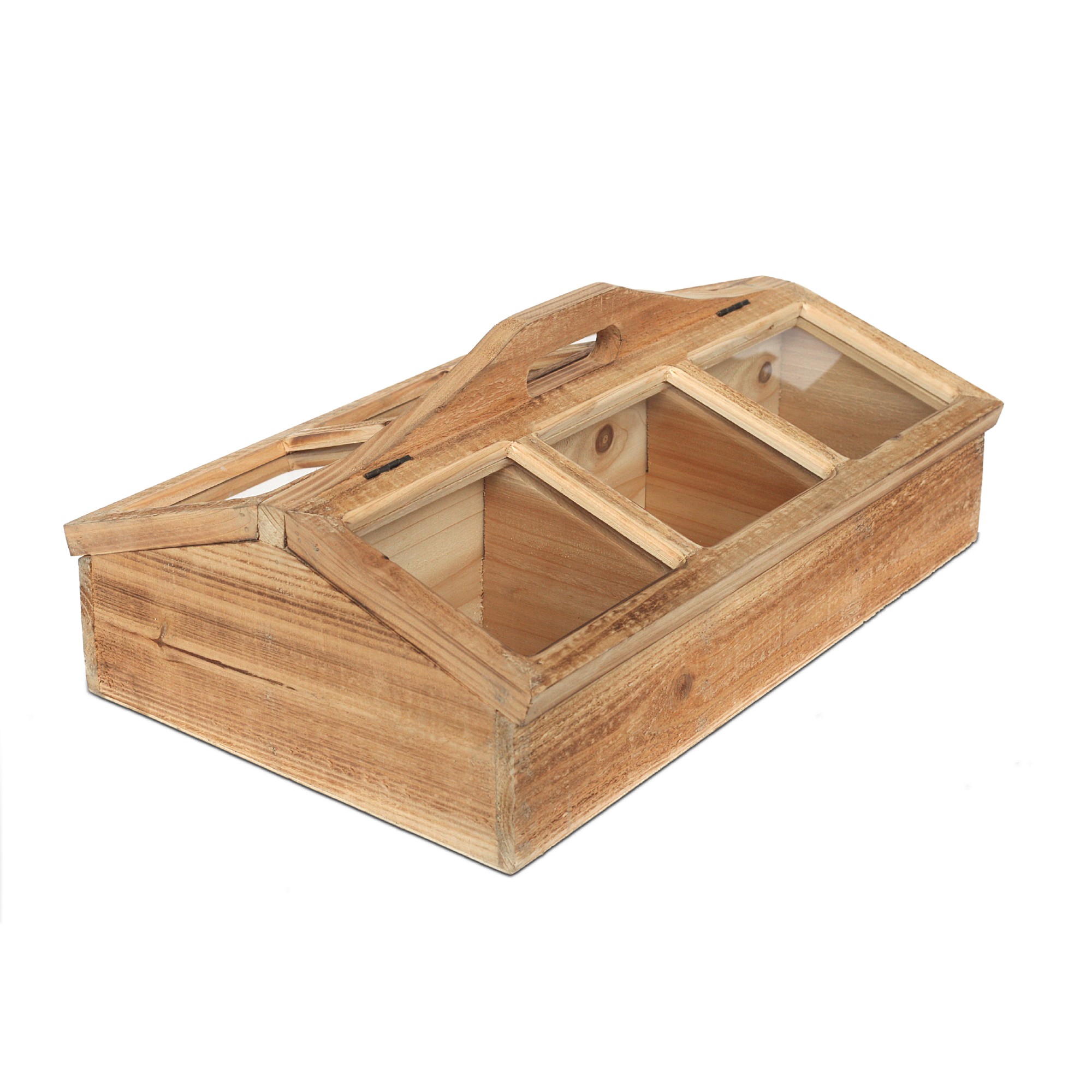 Tragbare Sortierbox, Tannenholz, mit Glasdeckel, B 50 cm, T 34,5 cm, H 21 cm von fischer's lagerhaus