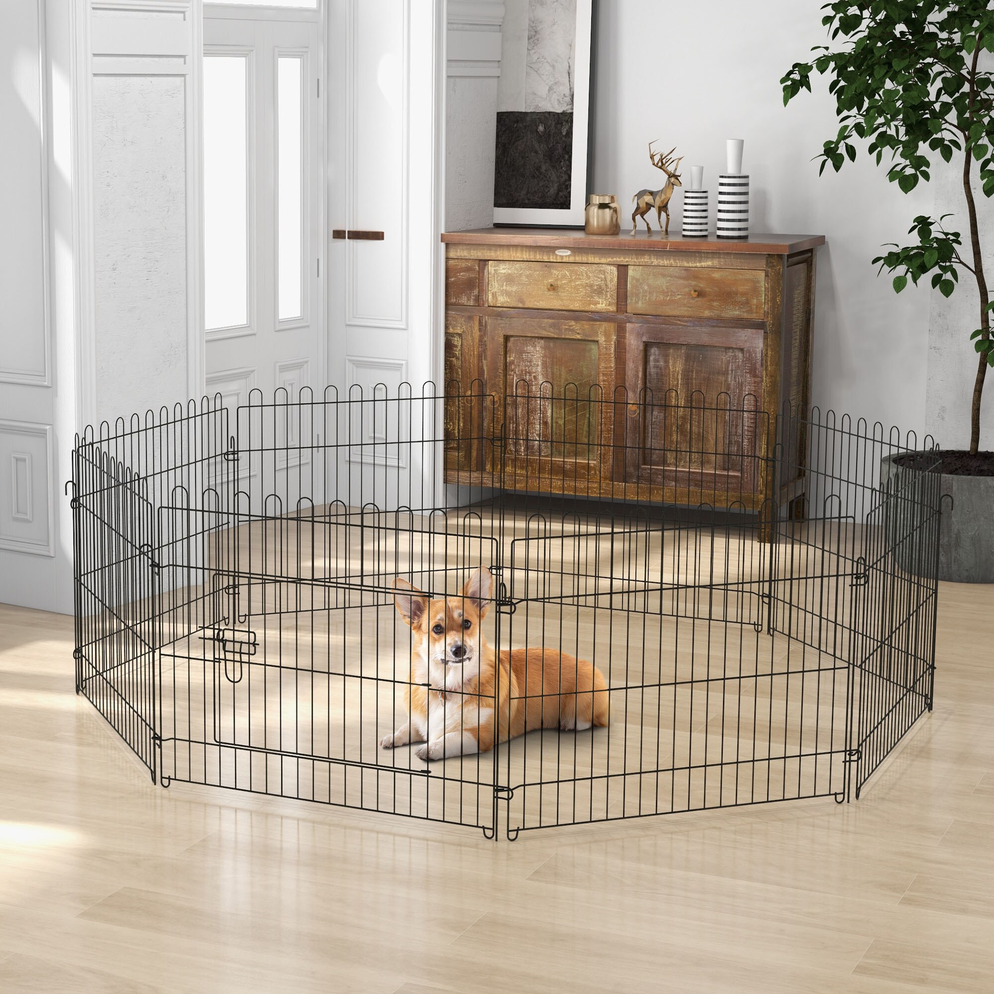 PawHut Freilaufgehege für Hasen, Kaninchen und Hundewelpen schwarz