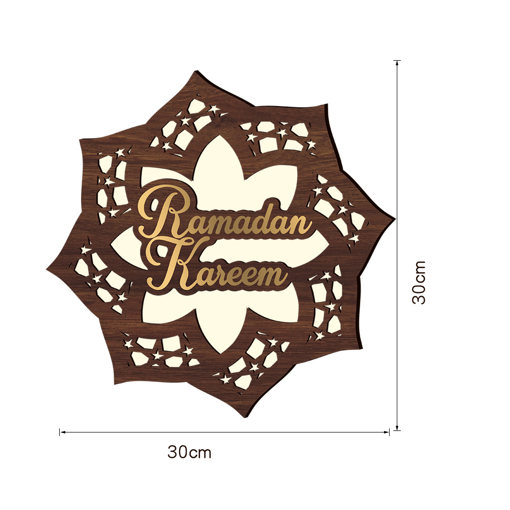 (Ø30cm) Holz Ramadan Kareem Deko Licht Eid Mubarak Accessoire Bajram Beleuchtung (Batteriebetrieben) - Warmweiss