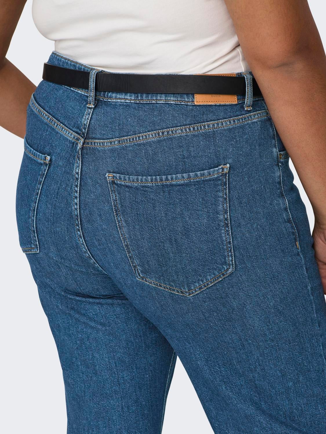 CARHOPE Hohe Taille Weiter Beinschnitt Jeans Dark Blue Denim