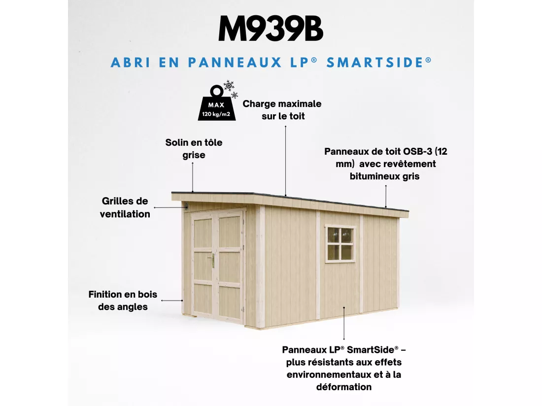 Abri de Jardin Qualité Premium 8,68 m² - H231x248x412 cm - Sans plancher e paroi latérale - Timbela M939B-TERRA BROWN