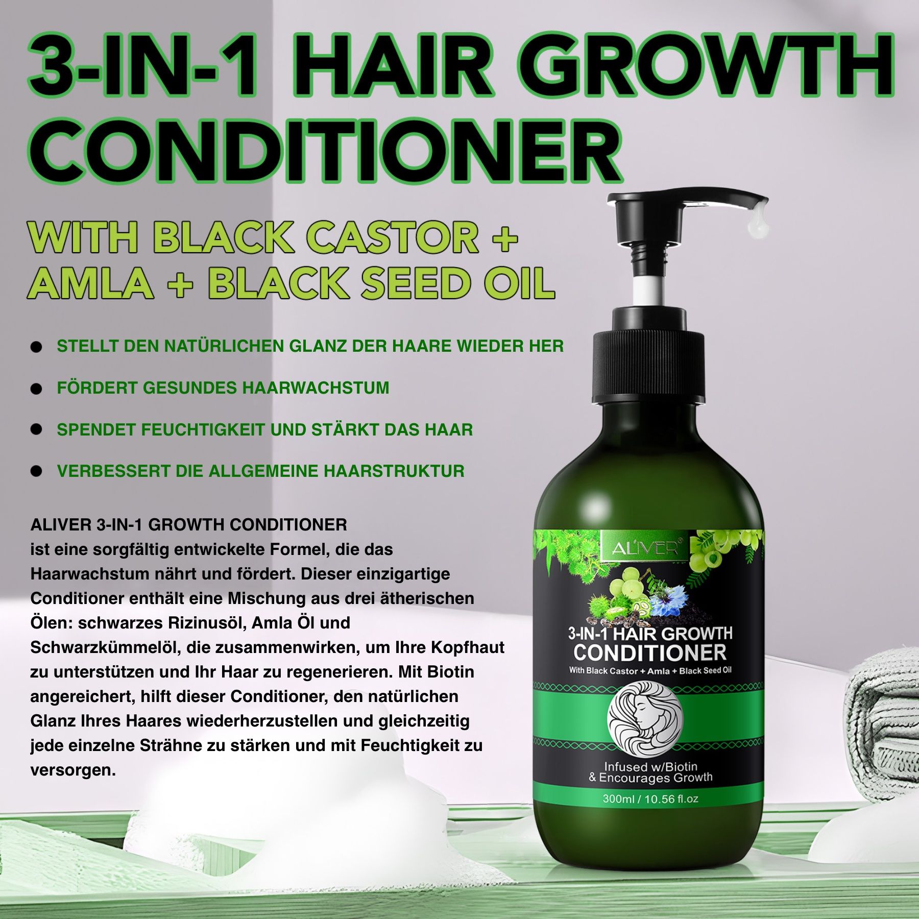 ALIVER 3-in-1 Rizinus Amla Schwarzkümmel Haarspülung