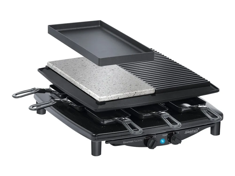 Steba RC 4 plus deluxe - Raclette/grill/varme sten - 1.5 kW - sort