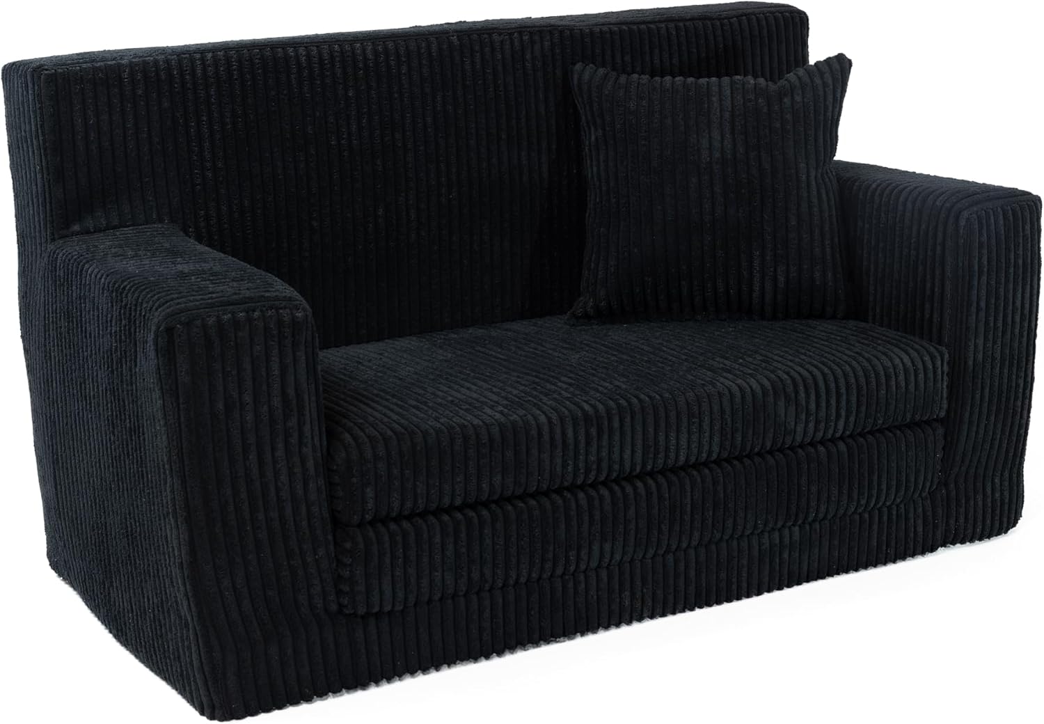 FORTISLINE - Kindersofa ausklappbar 83x47x43cm Oeko-TEX - Spielesofa für Kinder 2in1 - Kindercouch Aufklappen Bettfunktion - Schlafcouch aus Schaumstoff - Kuschel-Cord - Viele Muster (Schwarz)