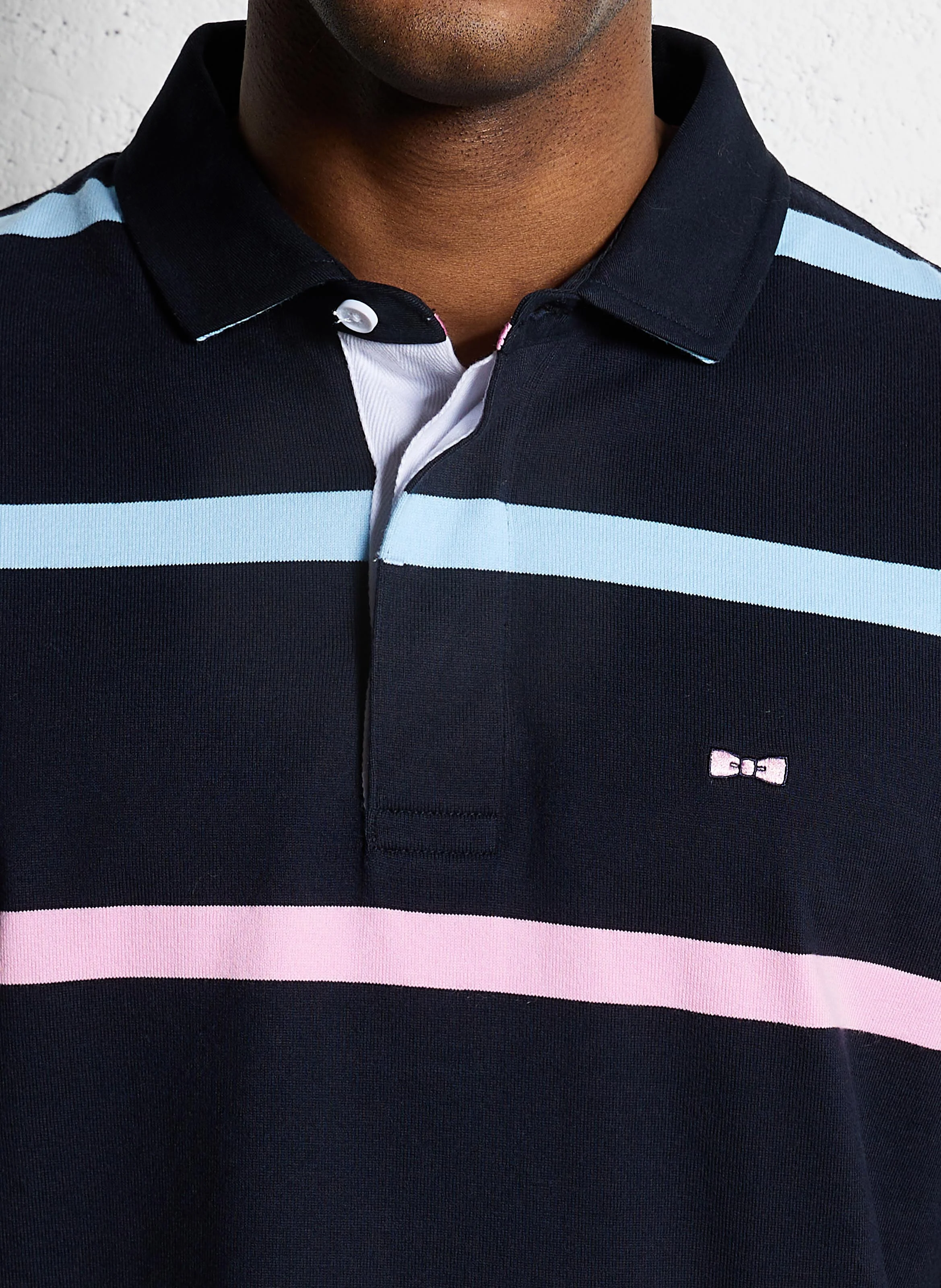 Polo manches longues rayé en coton | Bleu