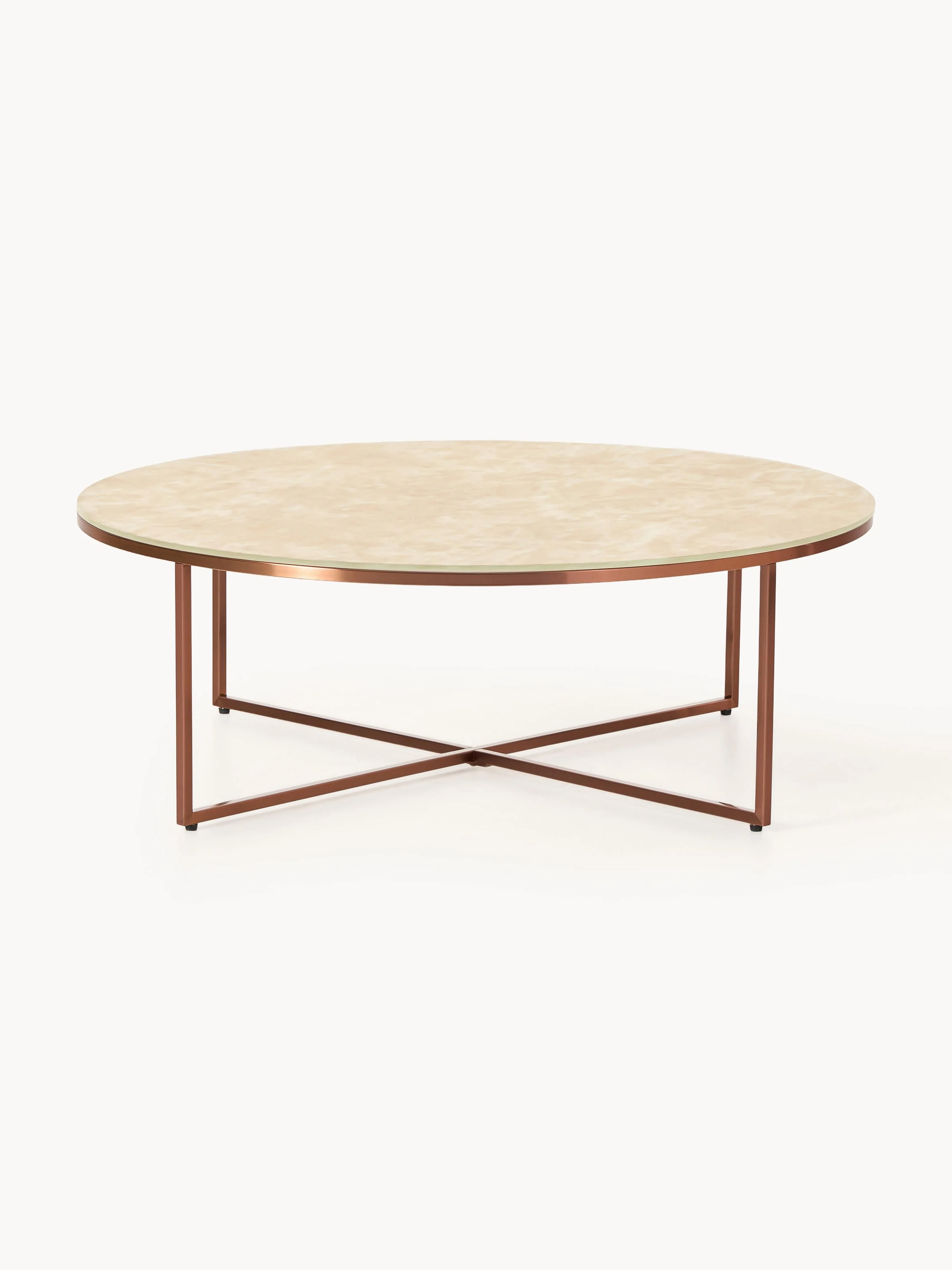 Ronde XL salontafel Antigua met glazen tafelblad in marmerlook