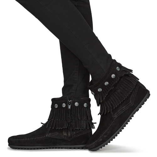 Minnetonka - DOUBLE FRINGE SIDE ZIP BOOT - Noir