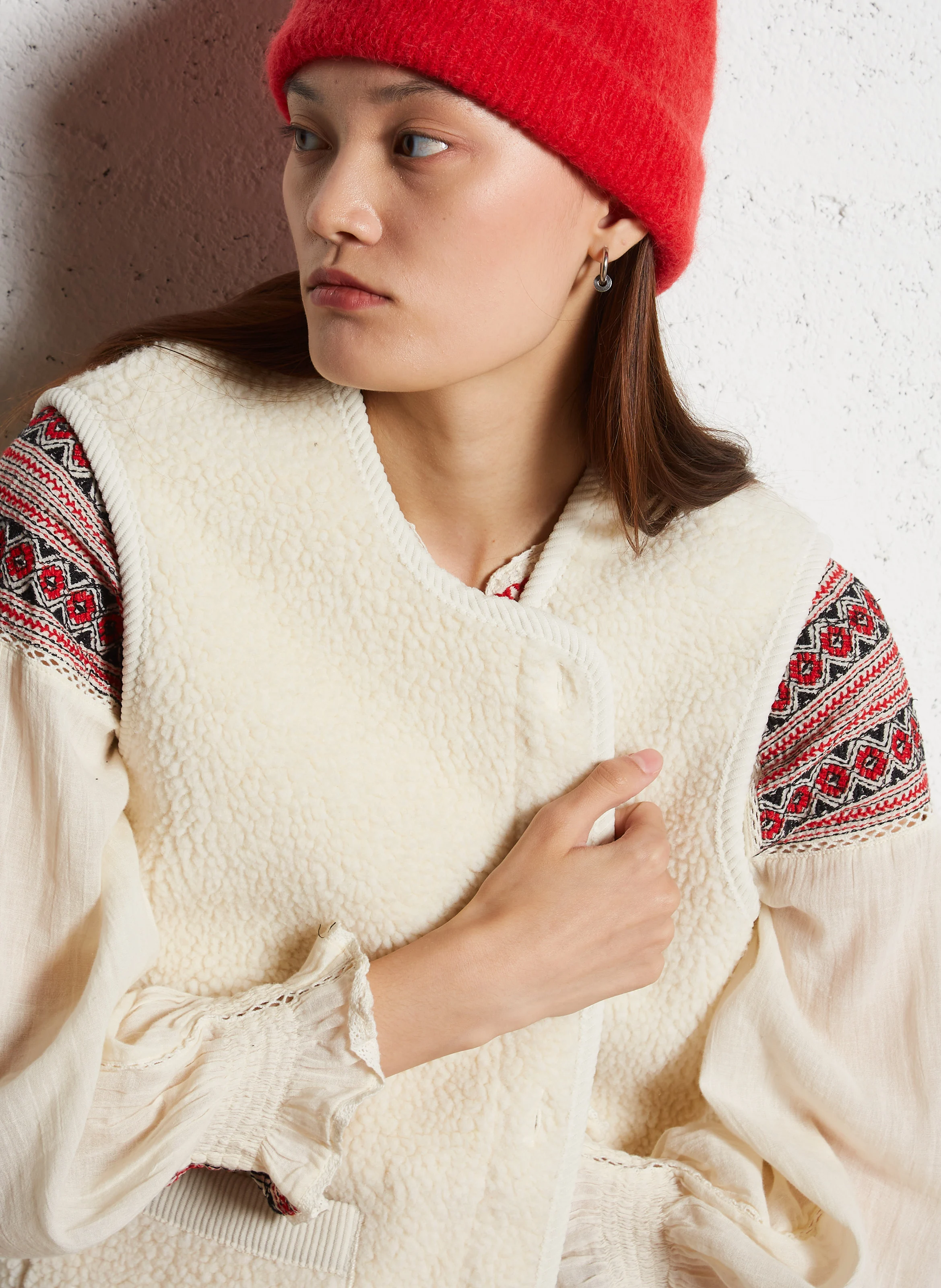 BARNEY - Veste col rond en sherpa réversible | Beige
