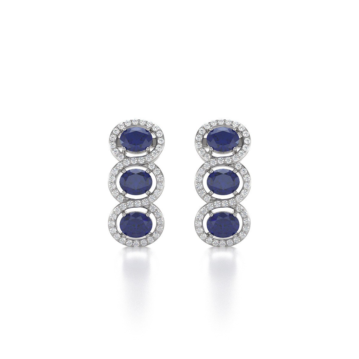 Boucles d'oreilles ADEN Saphir et Diamants sur Argent 925 4.55grs