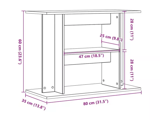 Support d'aquarium vieux bois 80x35x60 cm bois d'ingénierie