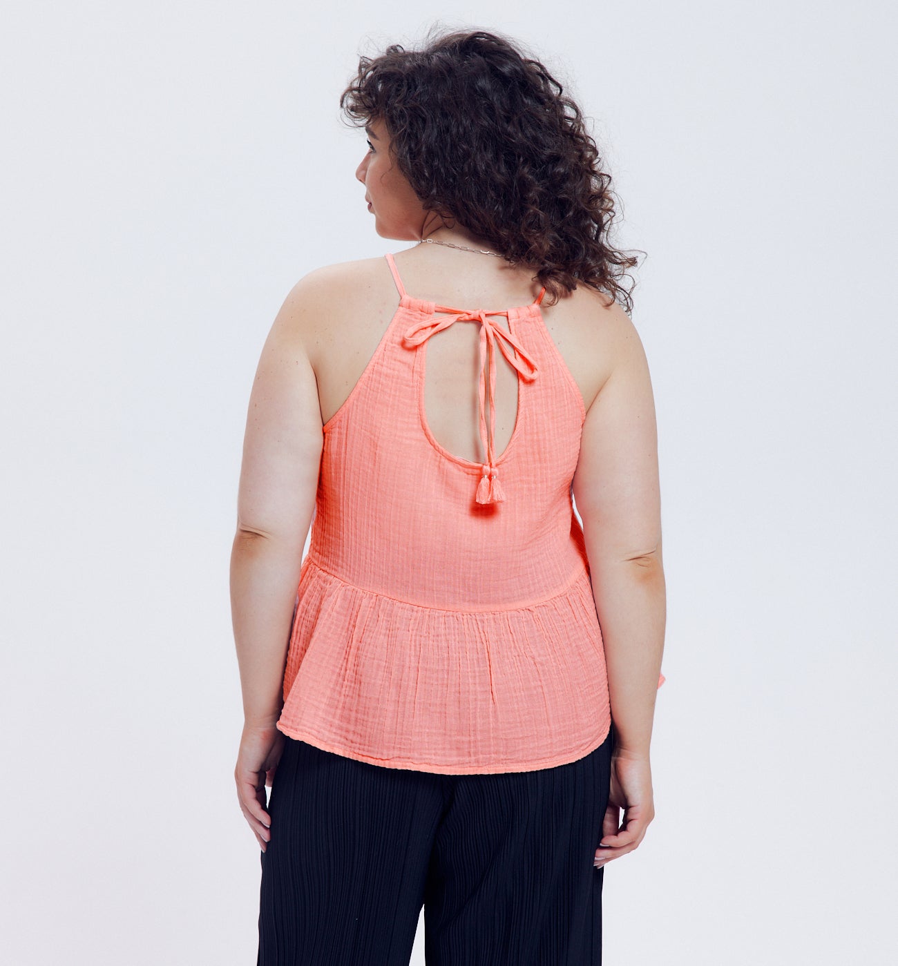 Top en gaze de coton Femme - Corail