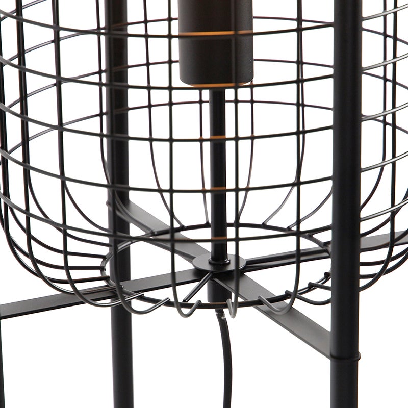 QAZQA - Industrieel I Vintage I Industrieel I Vintage I Vloerlamp Zwart - Bliss Vefa I Woonkamer I Slaapkamer - Staal Langwerpig - LED Geschikt E27