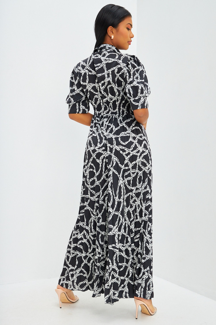 Combi-pantalon satinée à motifs cordes noir