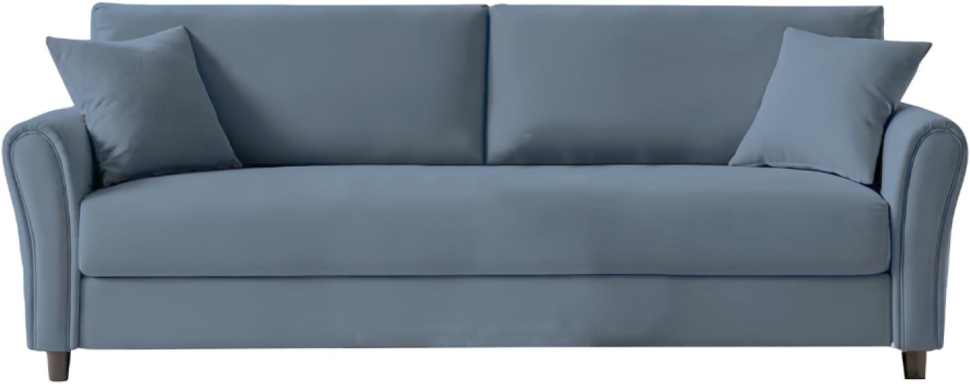 CONCEPT USINE | Canapé Droit en Tissu Effet Lin 4 Places | Lucerne Bleu Clair | Design Moderne et Elégant | Confort Luxueux | Coussins Assortis | Dimensions 212 x 78 x 87 cm PG3054544