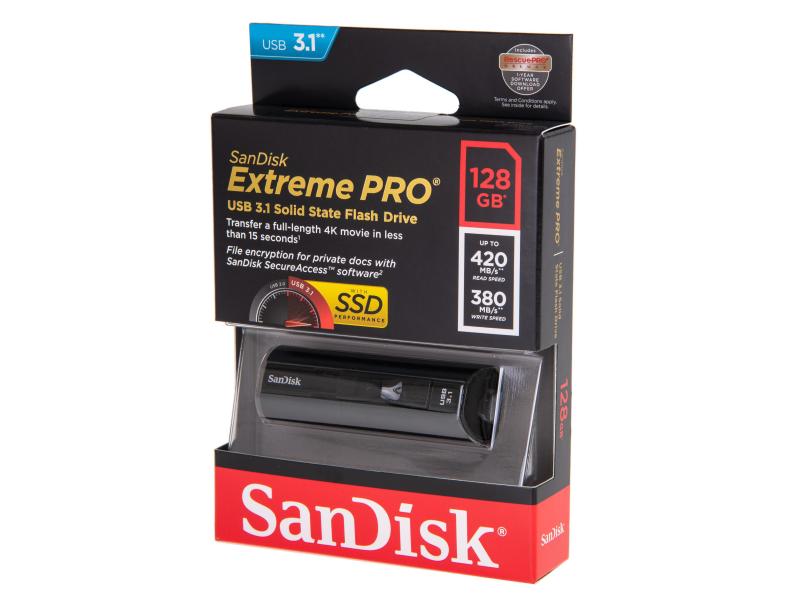 SanDisk USB-Stick Extreme PRO USB 3.2 128 GB USB-Stick mit 128 GB Speicherkapazität und 420 MB/s Lesegeschwindigkeit