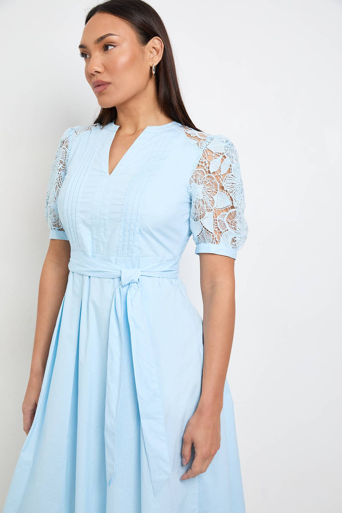 Wallis Robe Midi En Coton Avec Ceinture Et Dentelle Petite
