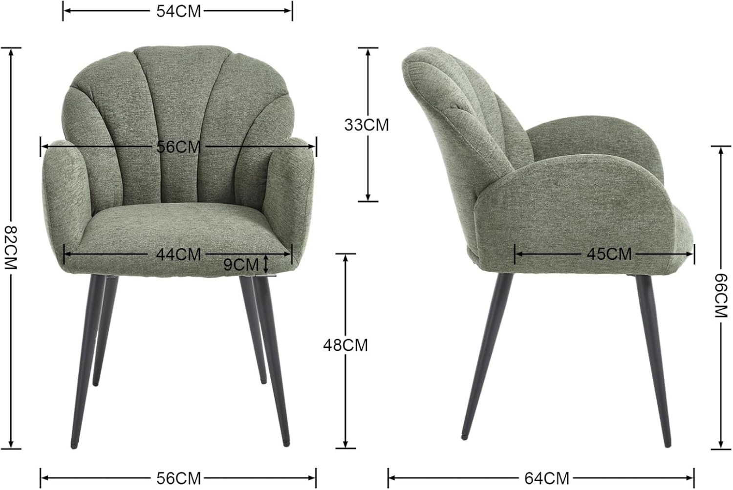 chairus Esszimmerstühle 2er Set Chenille Küchenstühle, Polsterstühle mit Lehne Moderne Stühle Esszimmer, Armlehnenstuhl für Küche Wohnzimmer, Grün