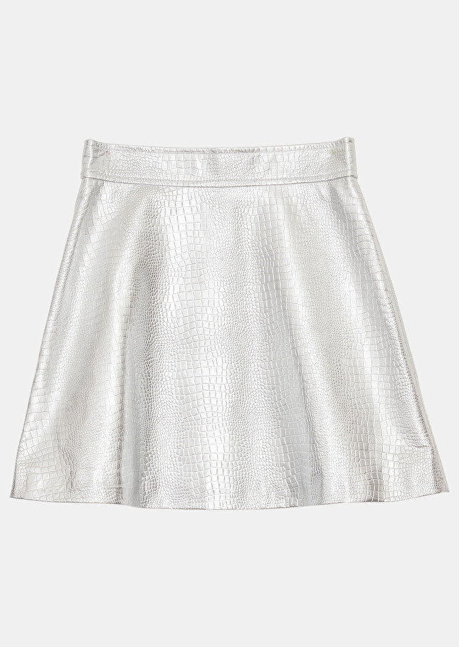 Jupe Jainaargentée en cuir effet croco