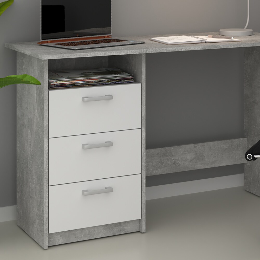 VICCO Schreibtisch MEIKO Weiß Beton Optik Arbeitstisch Bürotisch Regal PC Tisch