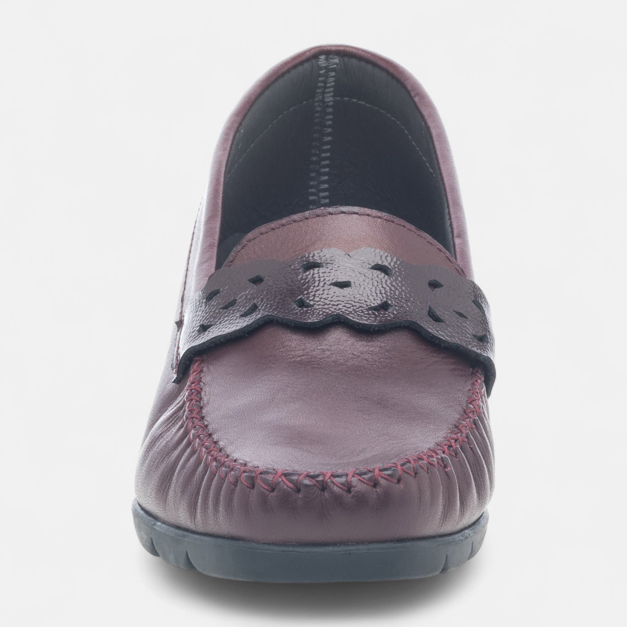 Mocassins pieds sensibles Femme en cuir bordeaux