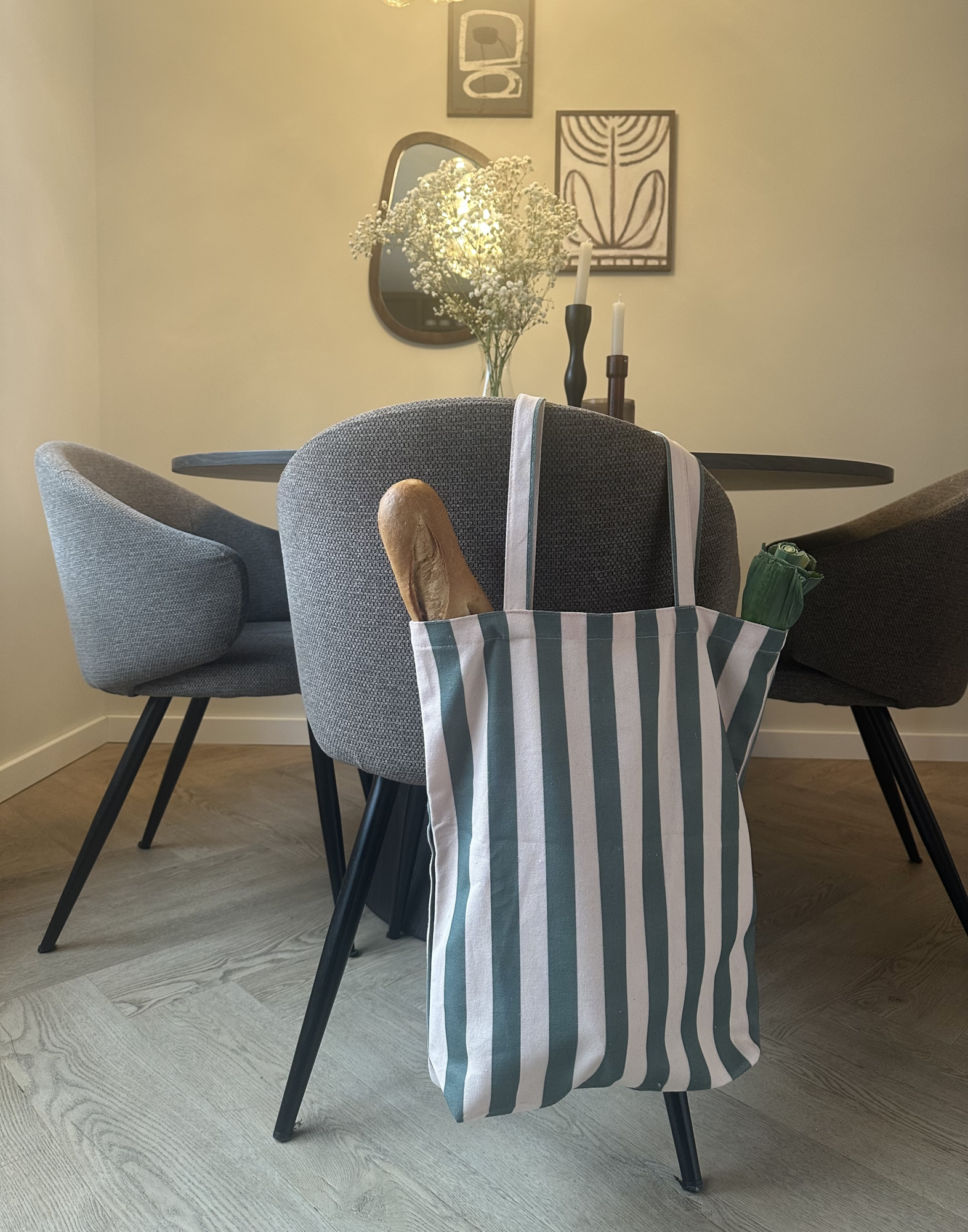 Tas Katoen stripes/lychee pink green