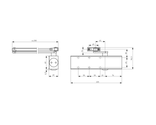 Dorma TS 73 V zilver deursluiter zonder stangenstelsel