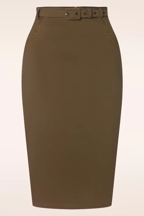 Vixen Belted pencil rok in olijfbruin