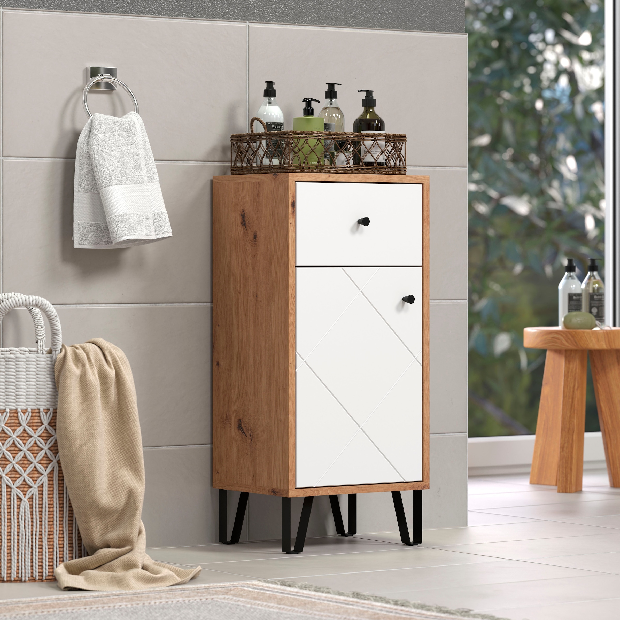 PLACES OF STYLE Unterschrank »Tarragona« 1 Stk. tlg. Badezimmerschrank mit Fräsungen in Rautenoptik in Weiss matt